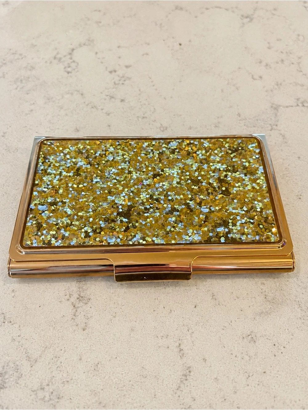Kate Spade New York Lenox Simply Sparkling Gold Glitter Business Card Holder Box